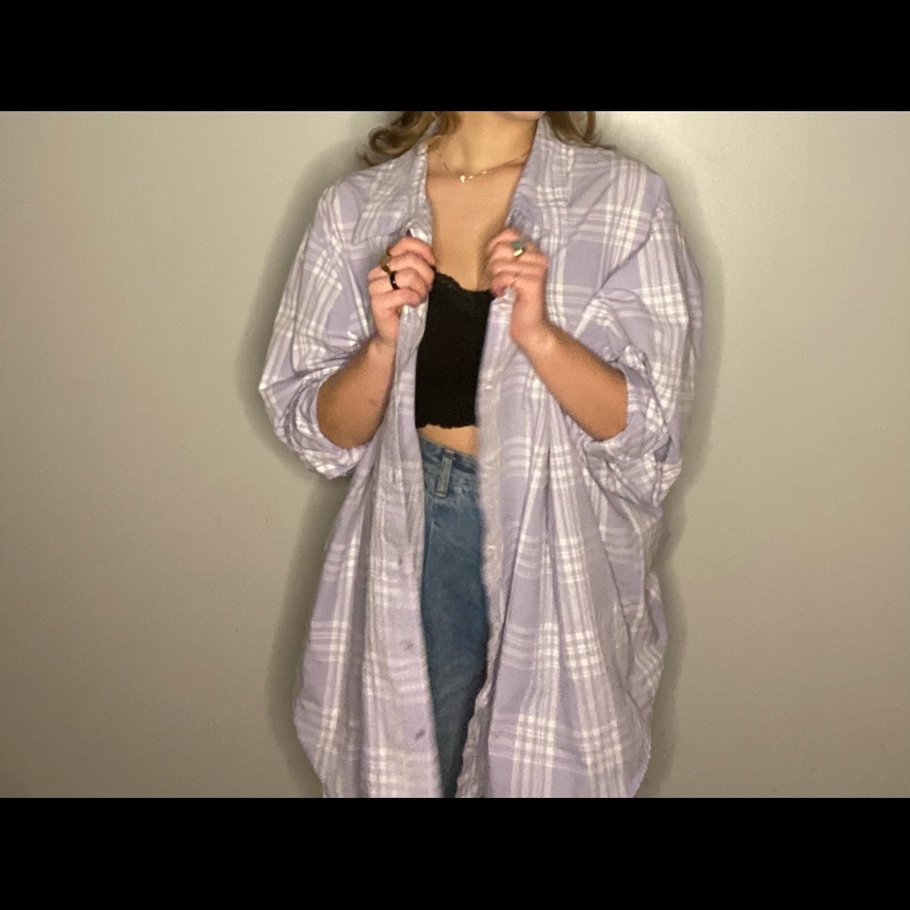 White And Purple oversized Flannel.